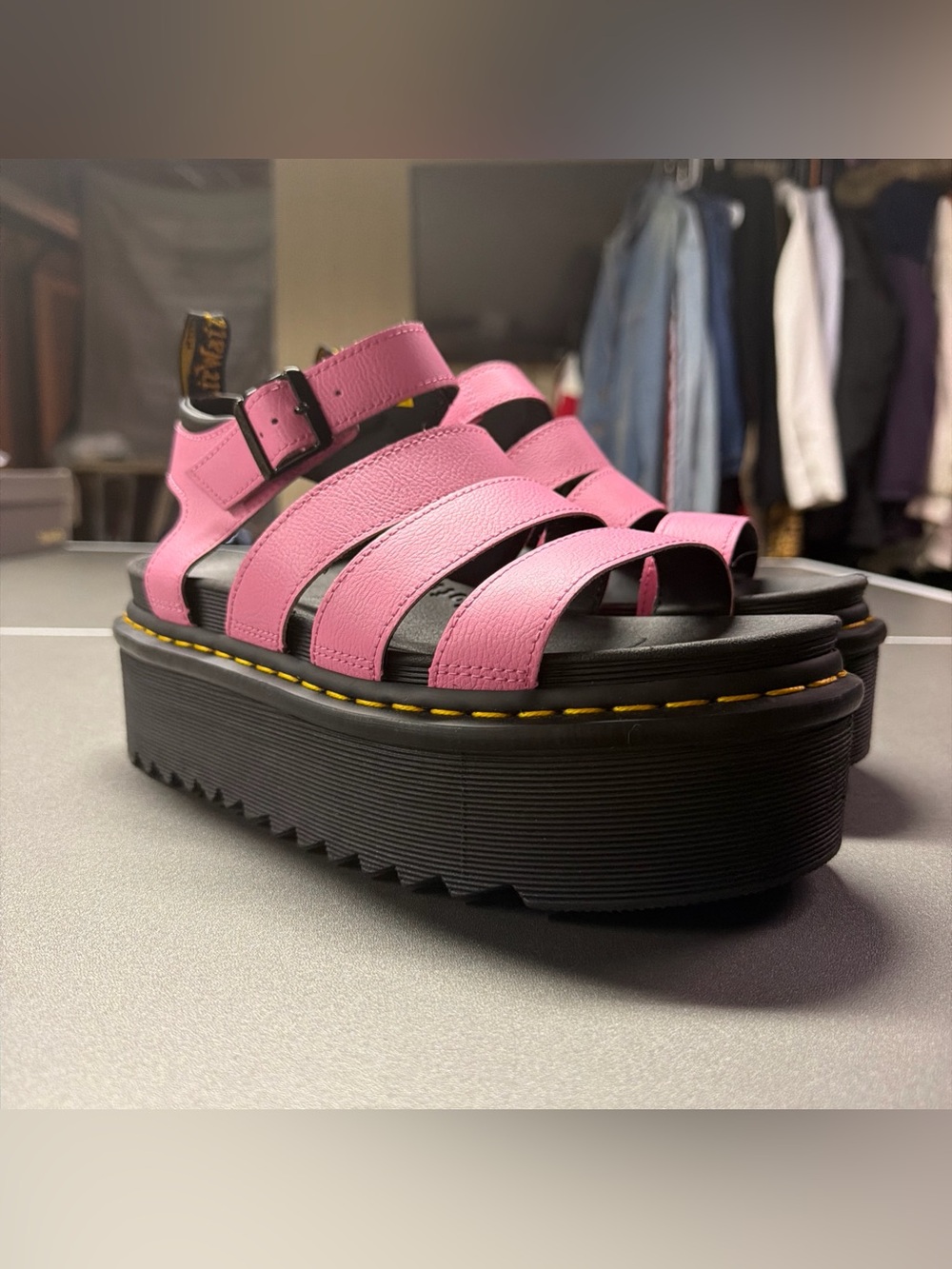Womens Dr. Martens Blaire Pink Lemonade Wedge Hydro Leather Strap Sandals US 10
